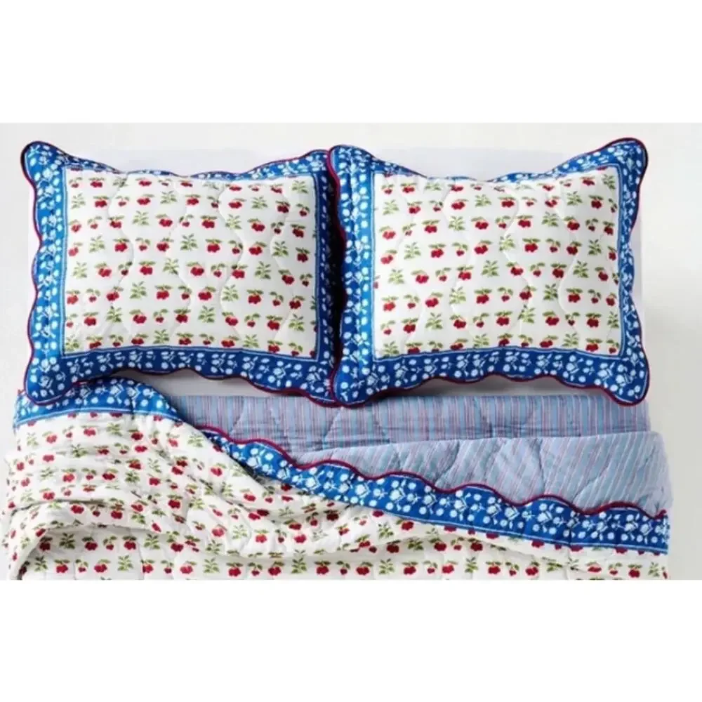 New Anthropologie Iluka Cotton King Shams in Floral Cherry Cherries
